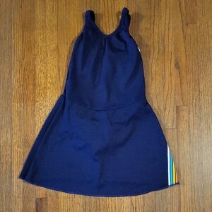 Navy Blue Vintage Bathing Suit Dress with Rainbow Stripe